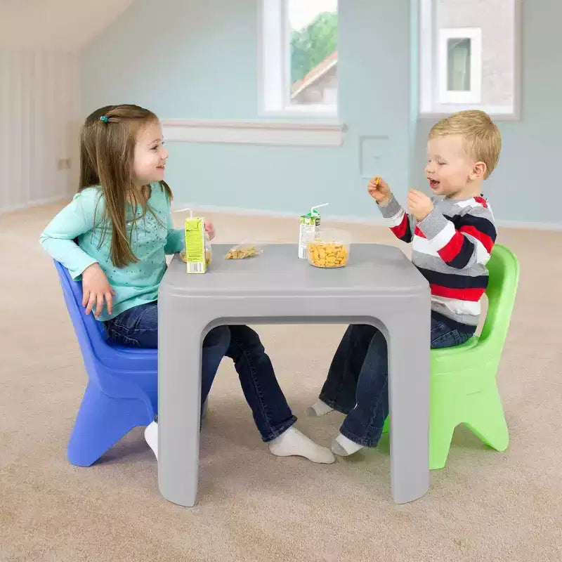 Set 3 Pezzi Tavolo e Sedie in Plastica per Bambini, Nessun Assemblaggio Richiesto, Resistente e Leggero