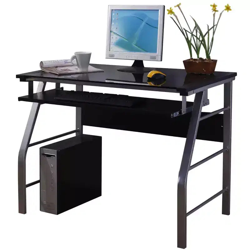 Scrivania per computer in metallo e vetro per ufficio, tavolo da scrittura moderno per studio e lavoro