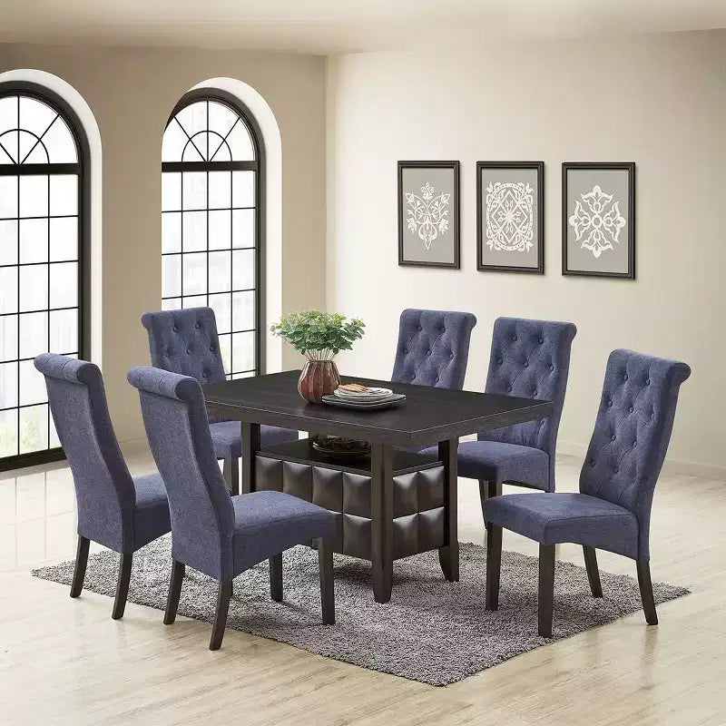 Set di 2 sedie da pranzo Parsons imbottite trapuntate, struttura in legno massello, 104 cm H, blu