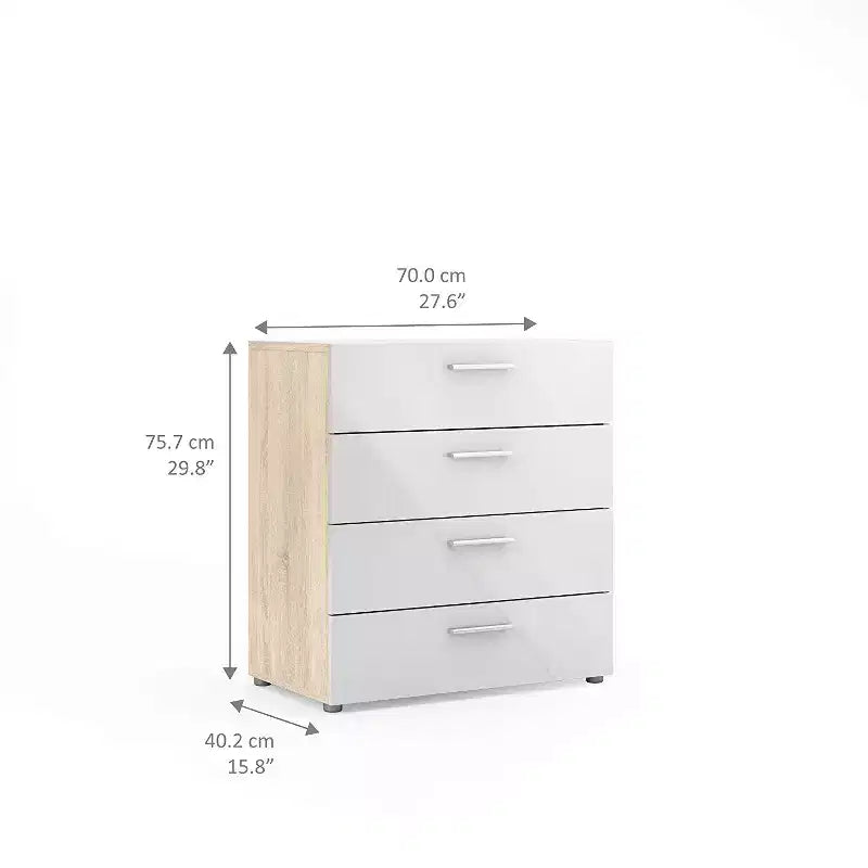Cassettiera verticale a 4 cassetti, truciolato, finitura beige, contenitore per camera da letto e corridoio