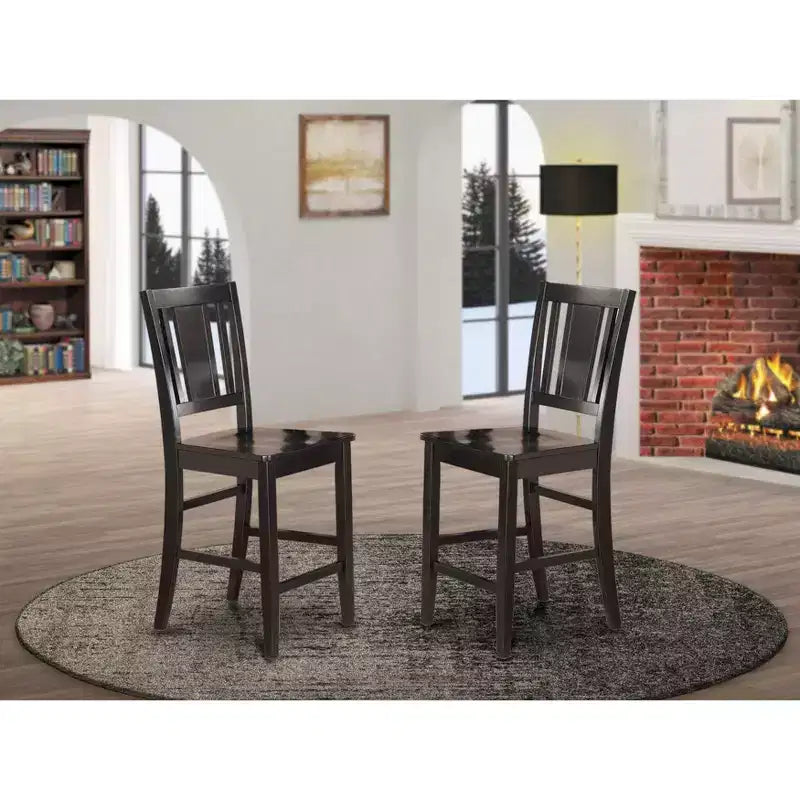 Set di 2 sgabelli da bancone con seduta in legno, finitura mogano, sedute per cucina e bar