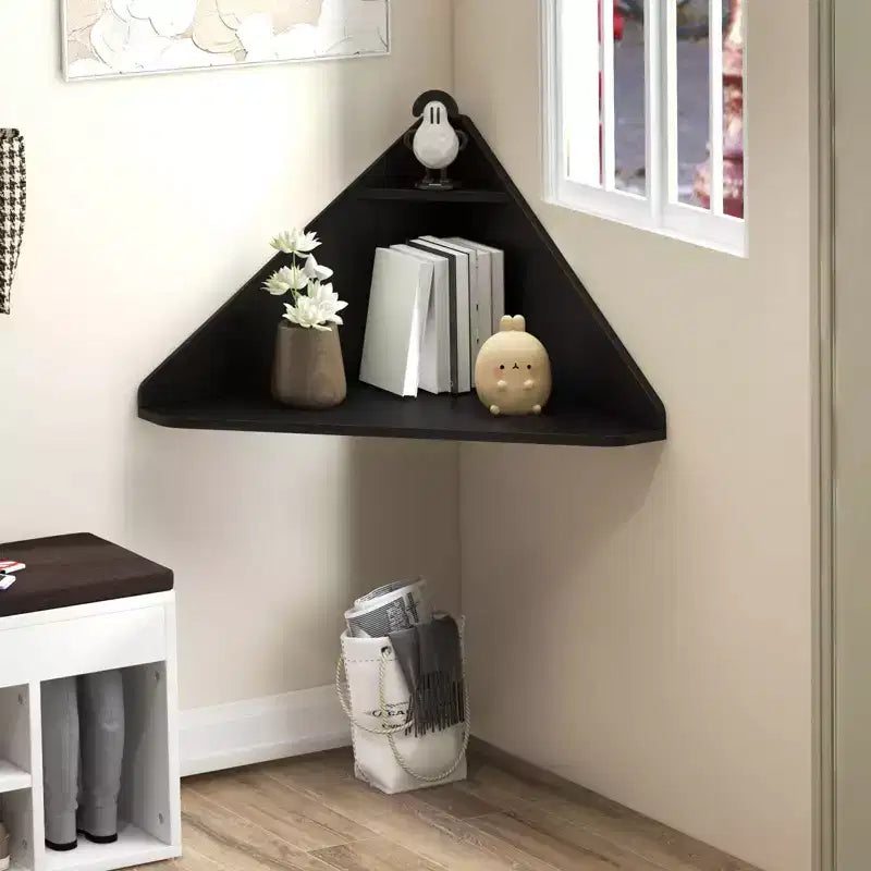 Scrivania angolare flottante, scrivania da studio a parete con mensola portaoggetti, bianco / nero