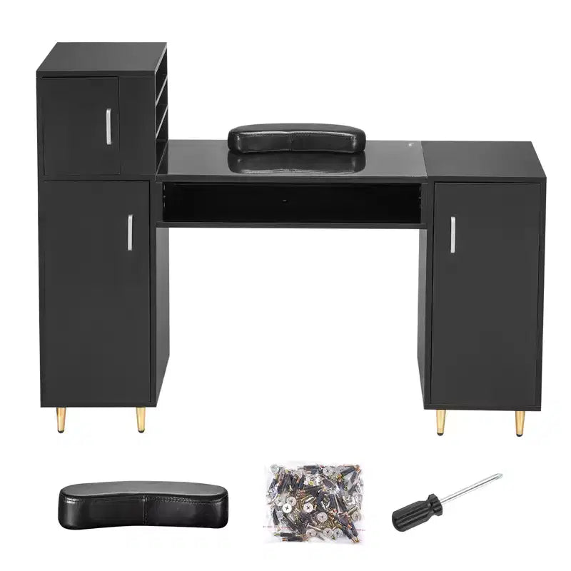 VEVOR Manicure Table, Glass Top Nail Desk, Makeup Dressing Nail Station with Storage Cabinets, Acetone-Resistant Nail Tech Table