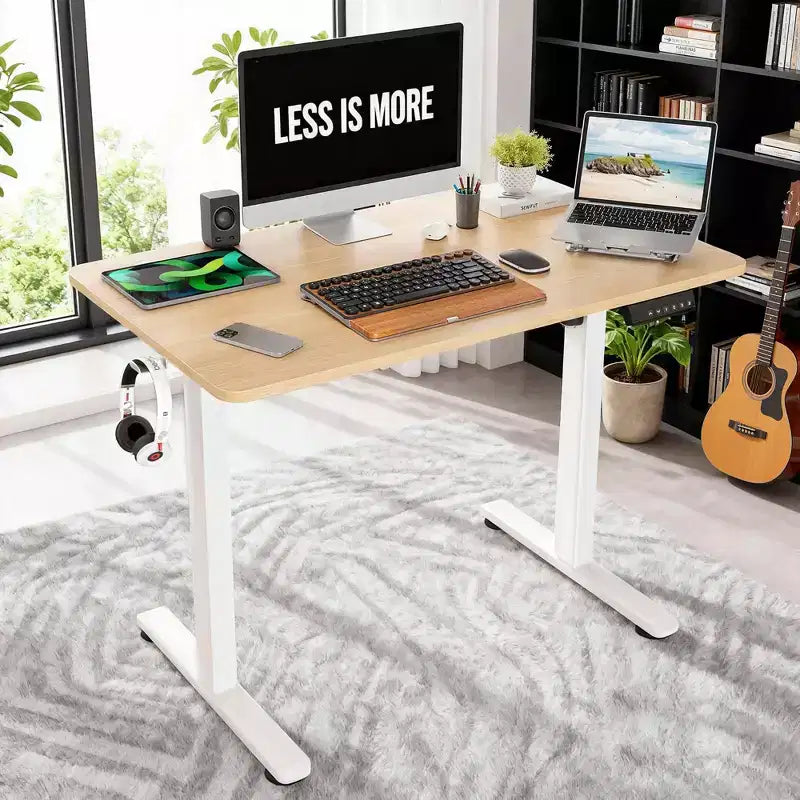 Scrivania elettrica in rovere 101x61 cm, altezza regolabile, piano in giunzioni, per ufficio in casa