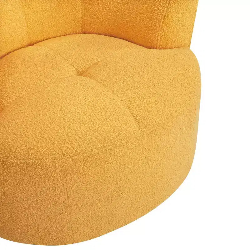 Poltrona girevole moderna Okak, poltrona girevole a botte imbottita, poltrona girevole rotonda con poggiatesta regolabile per soggiorno, camera da letto
