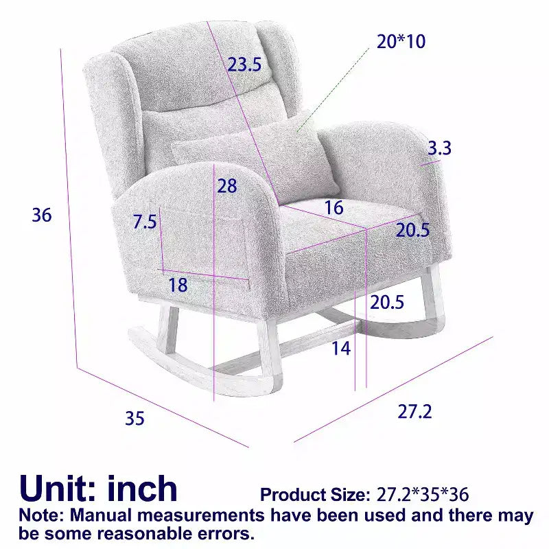 Poltrona a dondolo moderna con schienale alto da 69 cm con due tasche laterali, per soggiorno