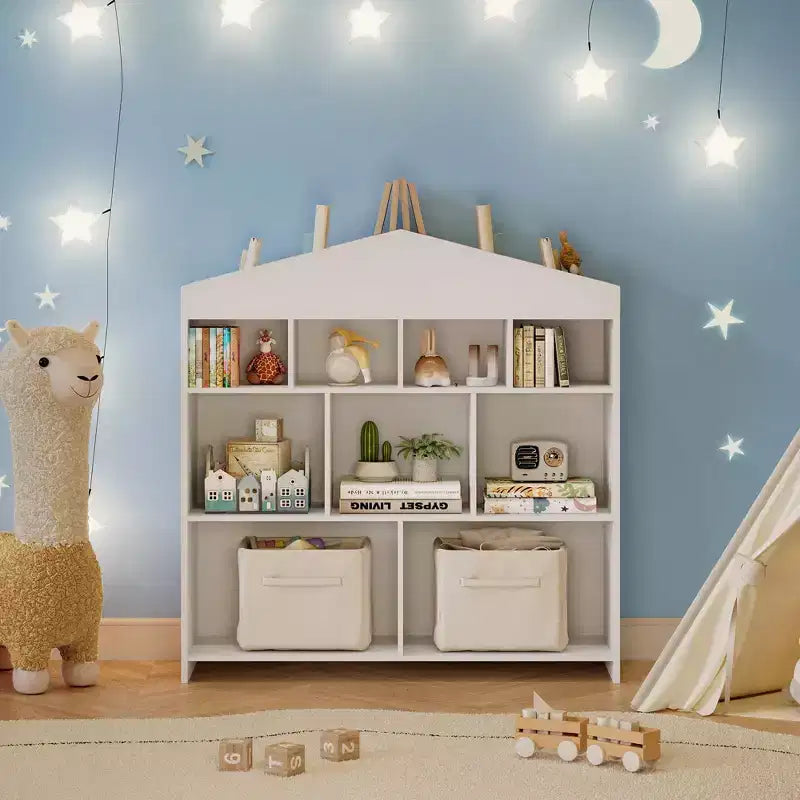 Organizzatore portagiochi da scaffale a 9 scomparti per bambini - Libreria in legno bianca per sala giochi, cameretta e stanza dei bambini