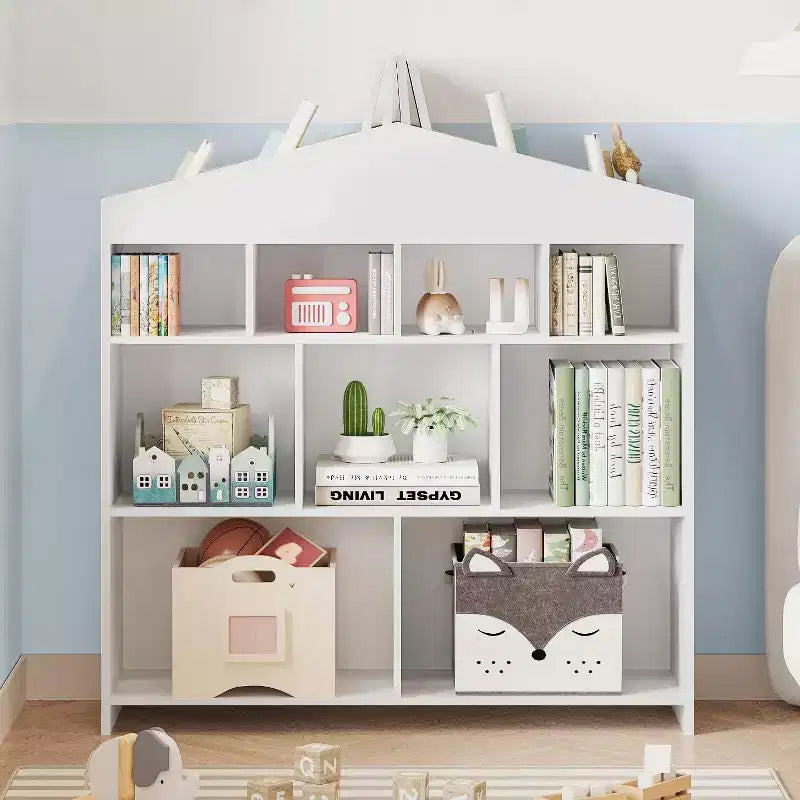 Organizzatore portagiochi da scaffale a 9 scomparti per bambini - Libreria in legno bianca per sala giochi, cameretta e stanza dei bambini