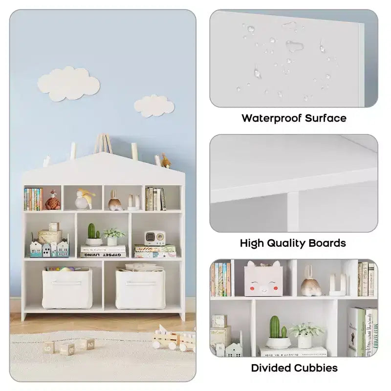 Organizzatore portagiochi da scaffale a 9 scomparti per bambini - Libreria in legno bianca per sala giochi, cameretta e stanza dei bambini