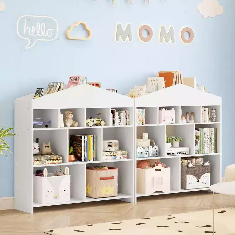 Organizzatore portagiochi da scaffale a 9 scomparti per bambini - Libreria in legno bianca per sala giochi, cameretta e stanza dei bambini