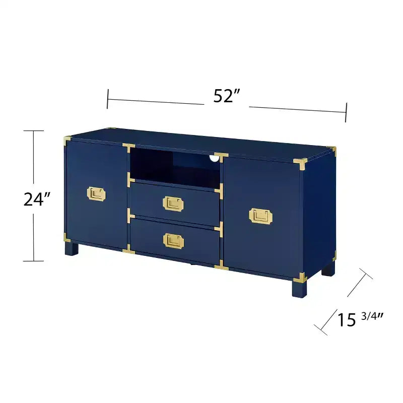 Mobile porta TV blu navy da 52" con 2 cassetti e ripiani laterali, stile transizionale