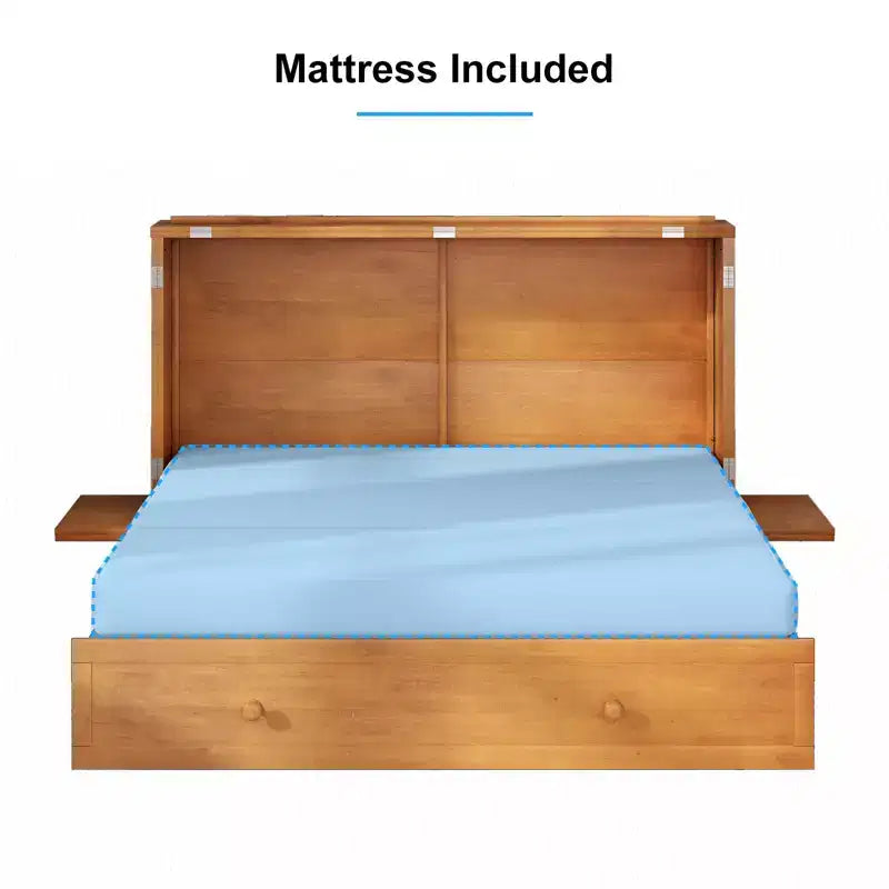 Letto a scomparsa Queen Murphy con stazione di ricarica, cassetto portaoggetti e materasso in schiuma inclusi