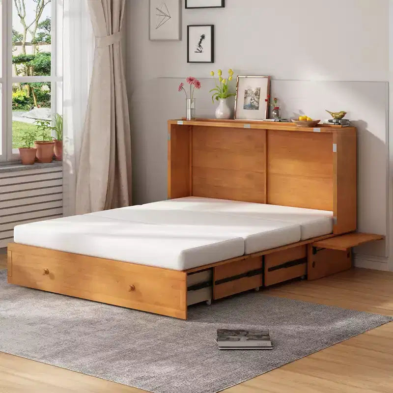 Letto a scomparsa Queen Murphy con stazione di ricarica, cassetto portaoggetti e materasso in schiuma inclusi
