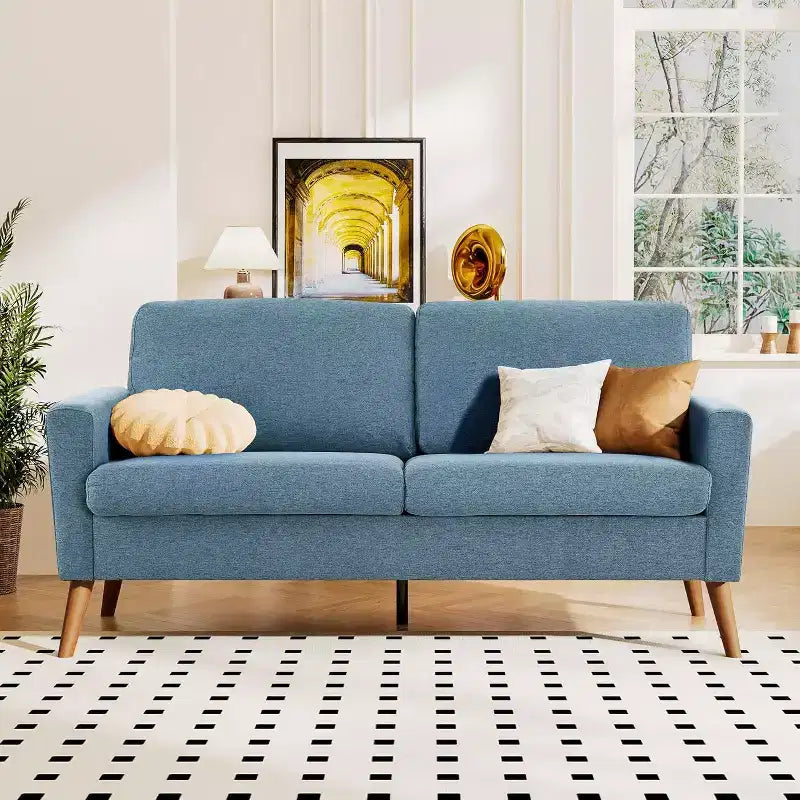 Divanetto a 2 posti in tessuto da 68" con cuscini a molle insacchettate e struttura in legno massello, lino, stile Mid-Century