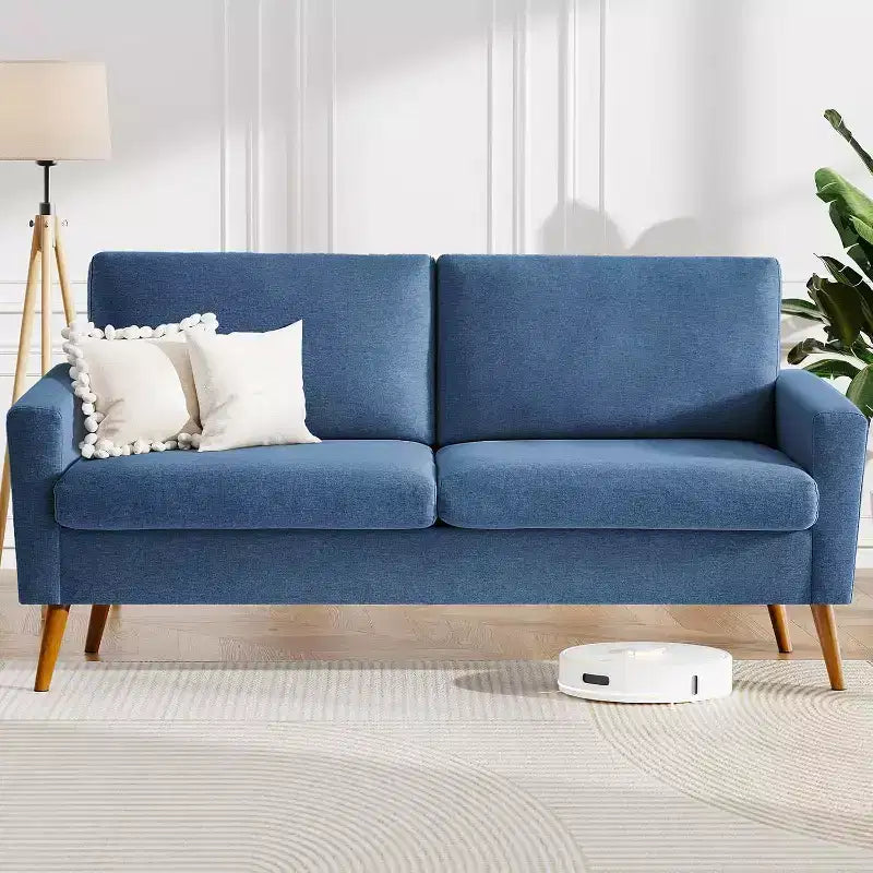 Divanetto a 2 posti in tessuto da 68" con cuscini a molle insacchettate e struttura in legno massello, lino, stile Mid-Century