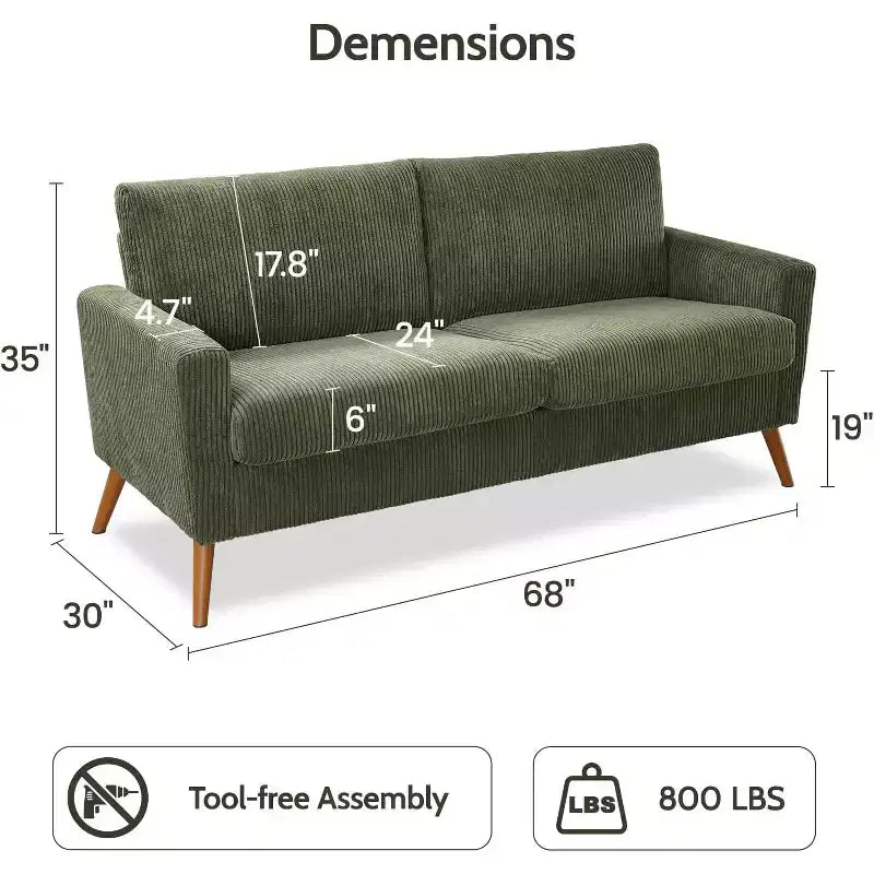 Divanetto a 2 posti in tessuto da 68" con cuscini a molle insacchettate e struttura in legno massello, lino, stile Mid-Century