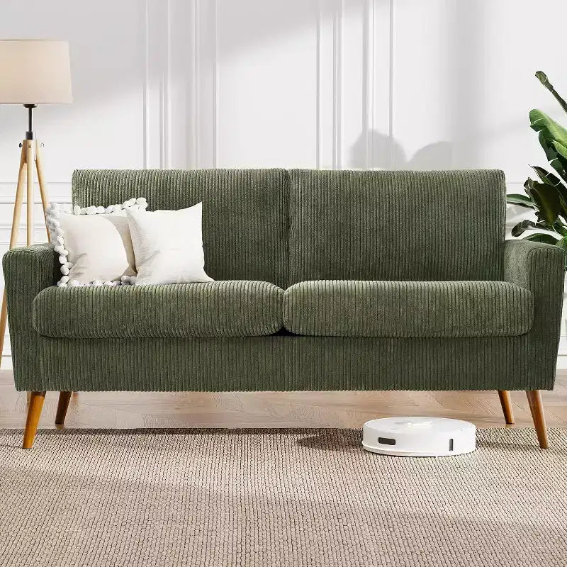 Divanetto a 2 posti in tessuto da 68" con cuscini a molle insacchettate e struttura in legno massello, lino, stile Mid-Century