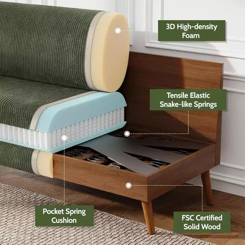 Divanetto a 2 posti in tessuto da 68" con cuscini a molle insacchettate e struttura in legno massello, lino, stile Mid-Century