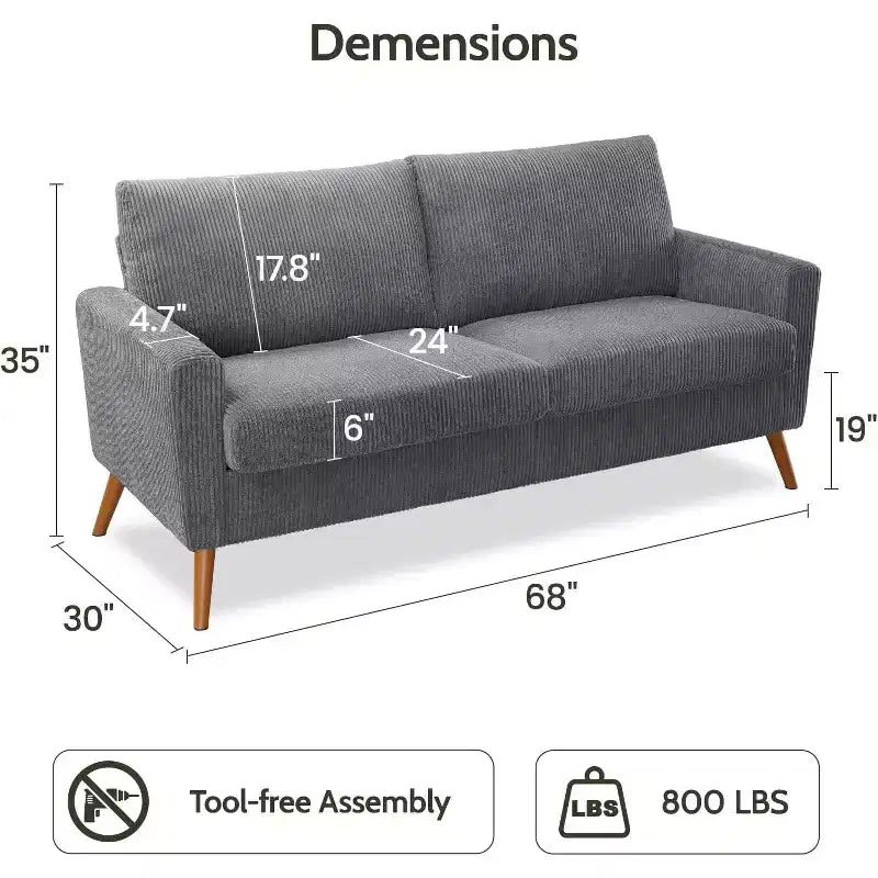 Divanetto a 2 posti in tessuto da 68" con cuscini a molle insacchettate e struttura in legno massello, lino, stile Mid-Century