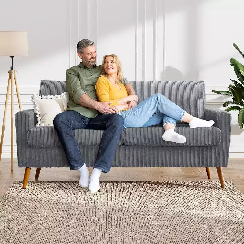 Divanetto a 2 posti in tessuto da 68" con cuscini a molle insacchettate e struttura in legno massello, lino, stile Mid-Century
