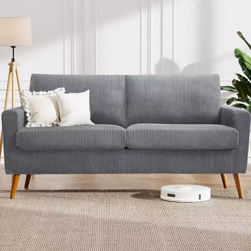 Divanetto a 2 posti in tessuto da 68" con cuscini a molle insacchettate e struttura in legno massello, lino, stile Mid-Century