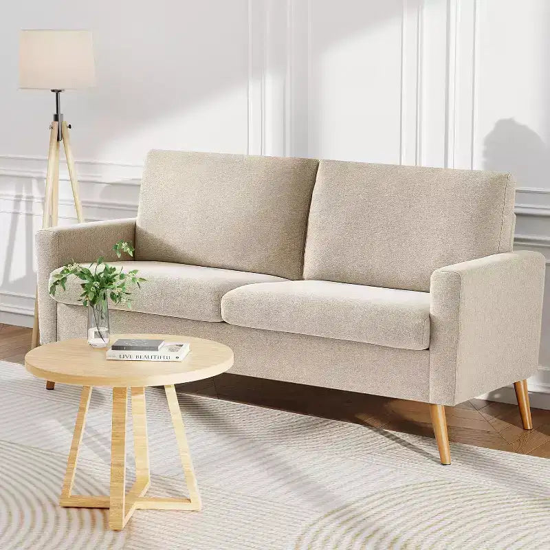 Divanetto a 2 posti in tessuto da 68" con cuscini a molle insacchettate e struttura in legno massello, lino, stile Mid-Century
