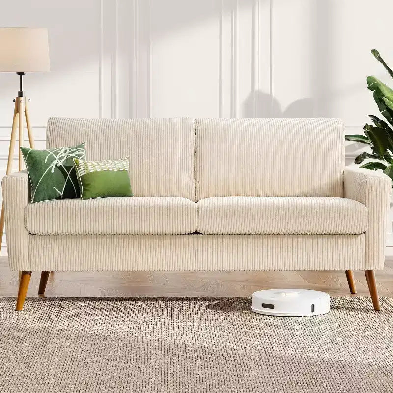 Divanetto a 2 posti in tessuto da 68" con cuscini a molle insacchettate e struttura in legno massello, lino, stile Mid-Century