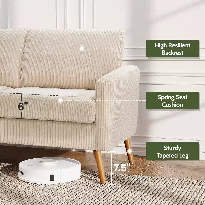Divanetto a 2 posti in tessuto da 68" con cuscini a molle insacchettate e struttura in legno massello, lino, stile Mid-Century