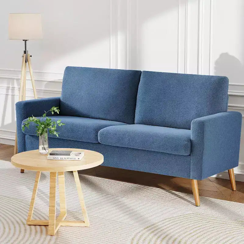 Divanetto a 2 posti in tessuto da 68" con cuscini a molle insacchettate e struttura in legno massello, lino, stile Mid-Century