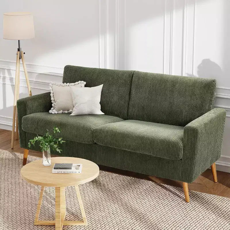 Divanetto a 2 posti in tessuto da 68" con cuscini a molle insacchettate e struttura in legno massello, lino, stile Mid-Century