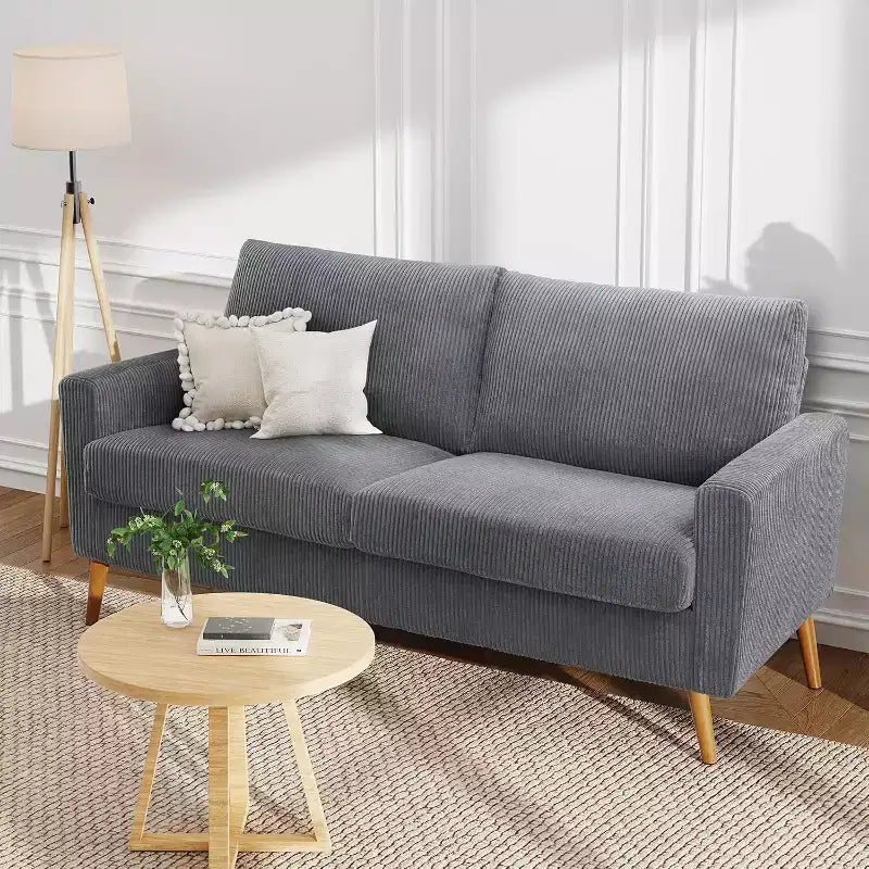 Divanetto a 2 posti in tessuto da 68" con cuscini a molle insacchettate e struttura in legno massello, lino, stile Mid-Century
