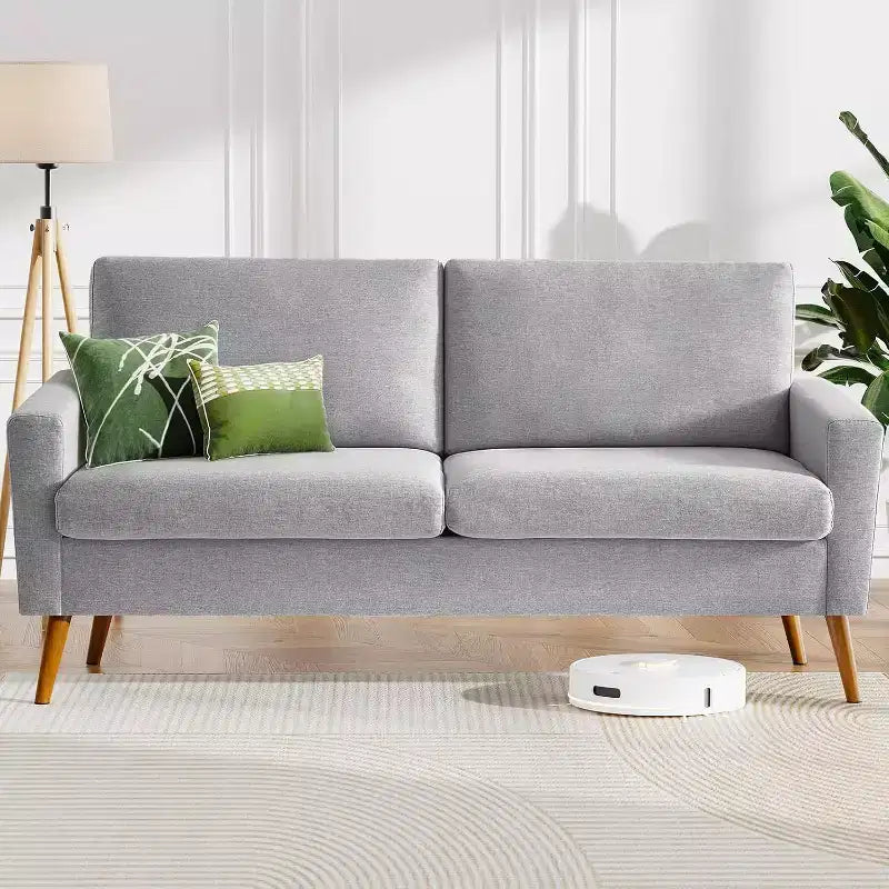 Divanetto a 2 posti in tessuto da 68" con cuscini a molle insacchettate e struttura in legno massello, lino, stile Mid-Century