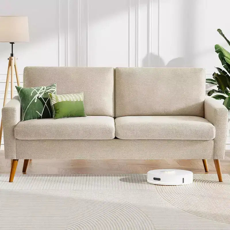 Divanetto a 2 posti in tessuto da 68" con cuscini a molle insacchettate e struttura in legno massello, lino, stile Mid-Century
