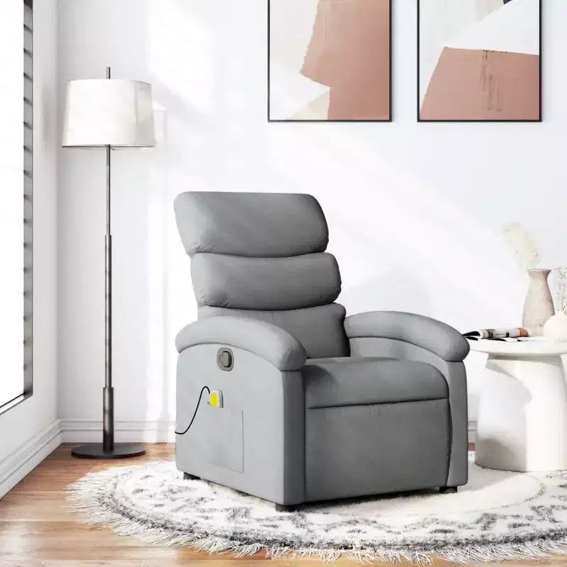 Poltrona Reclinabile Manuale con Massaggio Vibrante, Porta USB e Tasca Laterale, Grigio Chiaro