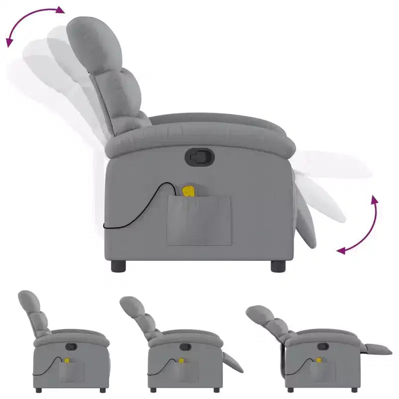 Poltrona Reclinabile Manuale con Massaggio Vibrante, Porta USB e Tasca Laterale, Grigio Chiaro