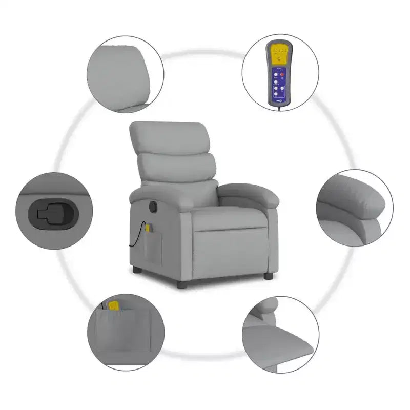 Poltrona Reclinabile Manuale con Massaggio Vibrante, Porta USB e Tasca Laterale, Grigio Chiaro