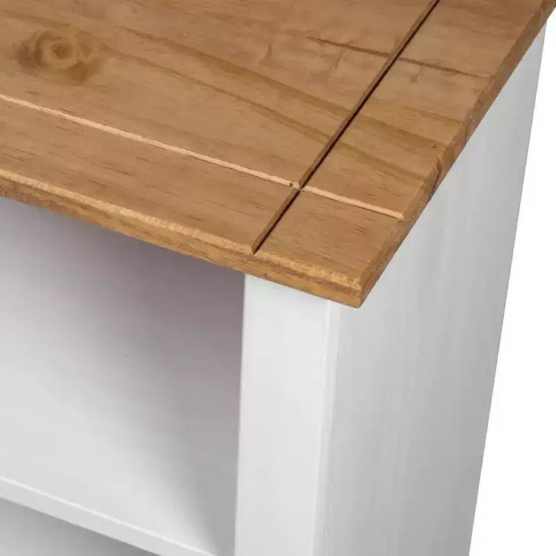 Libreria in Legno Massello di Pino con 3 Ripiani e 1 Cassetto, Finitura Bianco e Naturale, Ancoraggio a Parete
