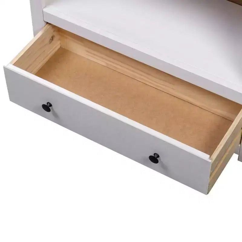 Libreria in Legno Massello di Pino con 3 Ripiani e 1 Cassetto, Finitura Bianco e Naturale, Ancoraggio a Parete
