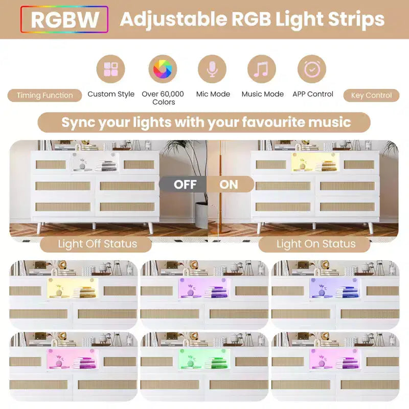 Cassettiera in Rattan con 6 Cassetti, Comò Resistente in Legno Naturale, Cassettiera a 6 Cassetti, Porta TV, Mobile Contenitore per Cameretta, Ingresso, Camera da Letto, Corridoio