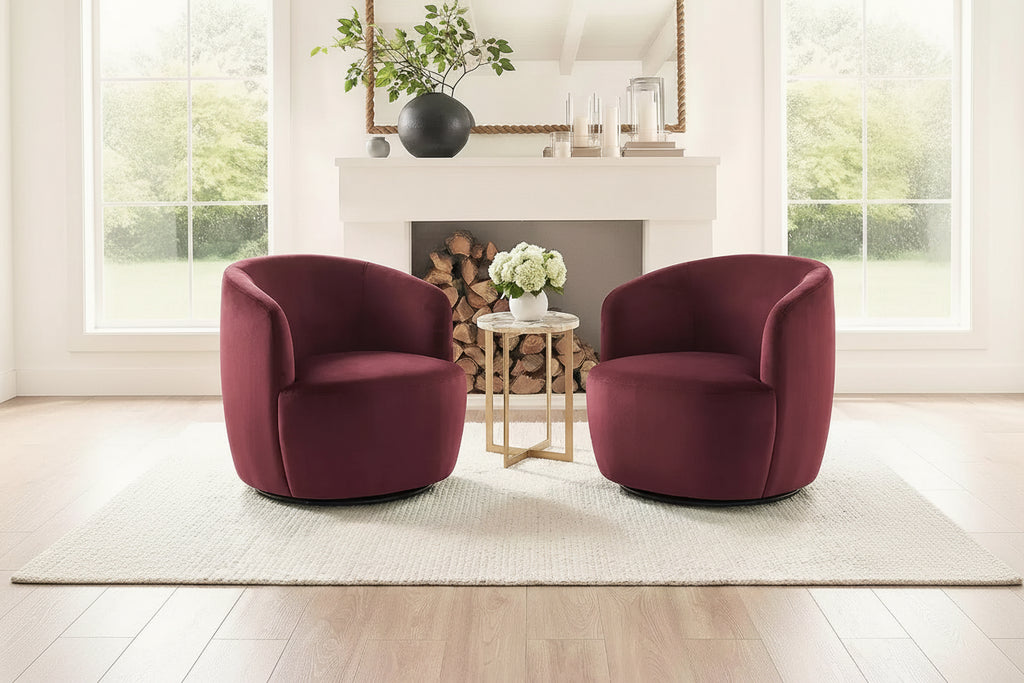Poltrona girevole moderna in velluto a botte con rotazione a 360°, poltrona lounge imbottita