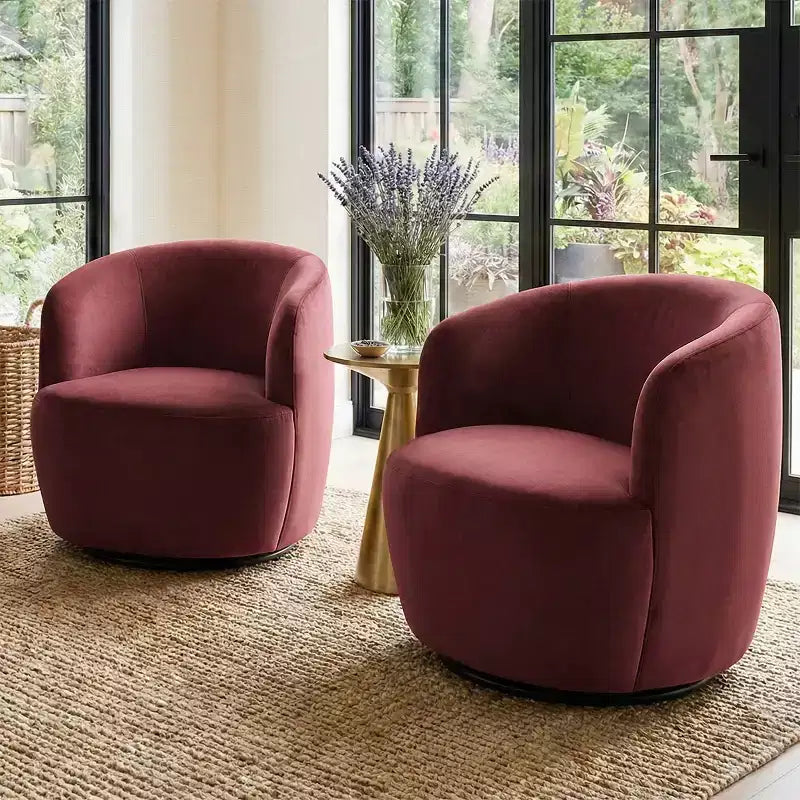 Poltrona girevole moderna in velluto a botte con rotazione a 360°, poltrona lounge imbottita