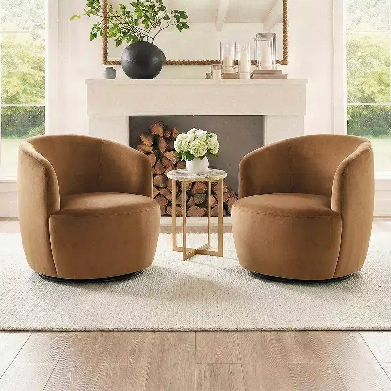 Poltrona girevole moderna in velluto a botte con rotazione a 360°, poltrona lounge imbottita