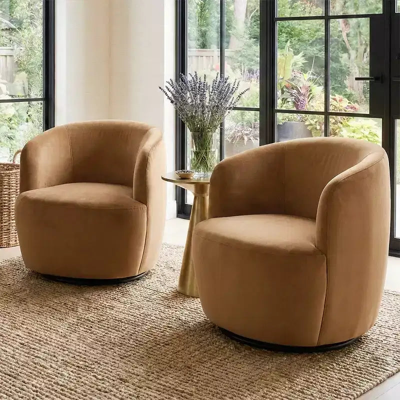 Poltrona girevole moderna in velluto a botte con rotazione a 360°, poltrona lounge imbottita