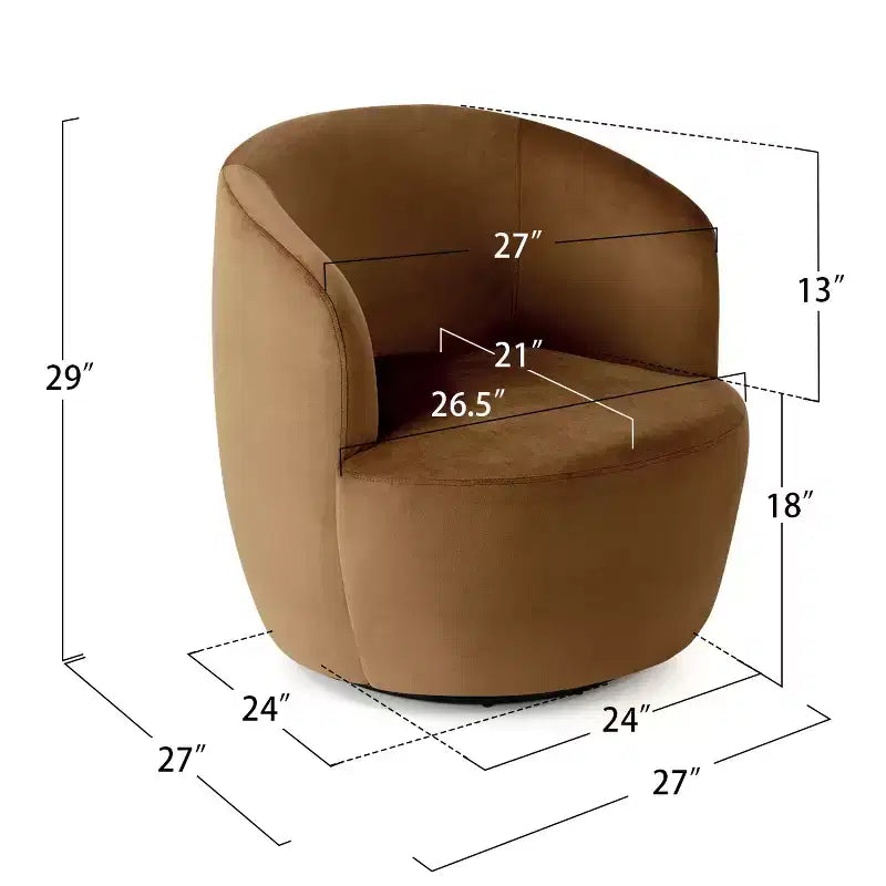 Poltrona girevole moderna in velluto a botte con rotazione a 360°, poltrona lounge imbottita