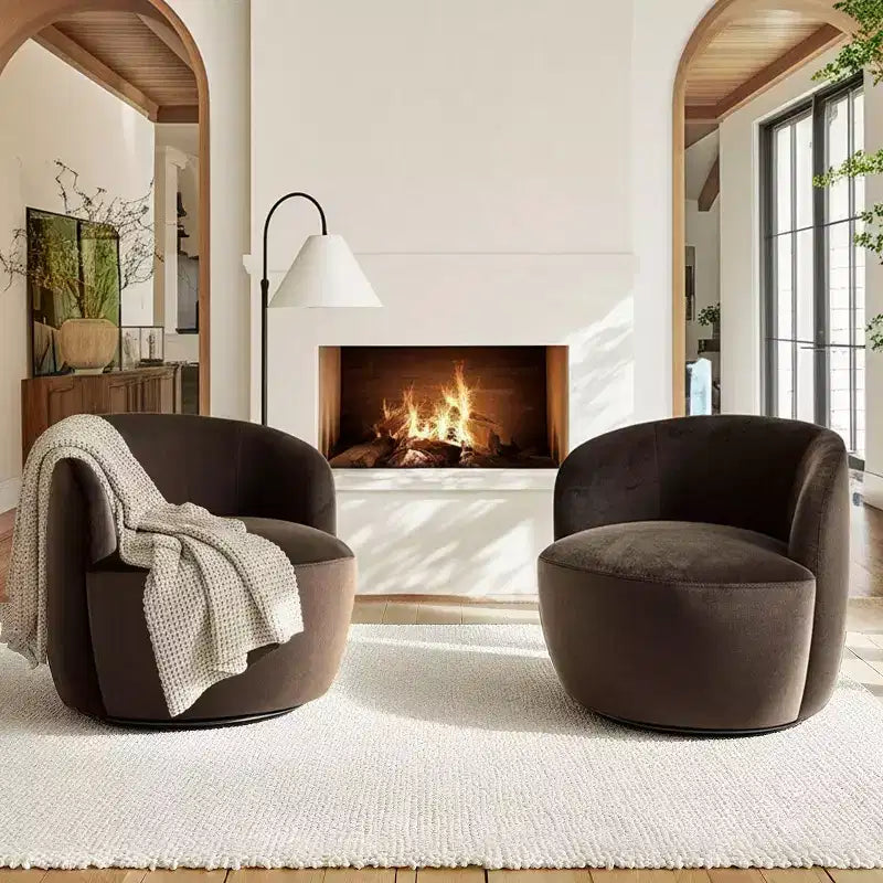 Poltrona girevole moderna in velluto a botte con rotazione a 360°, poltrona lounge imbottita