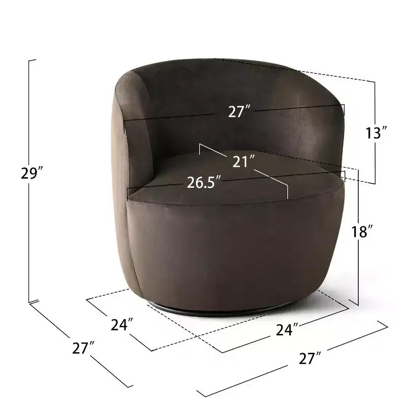 Poltrona girevole moderna in velluto a botte con rotazione a 360°, poltrona lounge imbottita