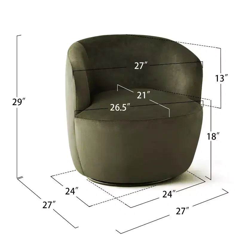 Poltrona girevole moderna in velluto a botte con rotazione a 360°, poltrona lounge imbottita