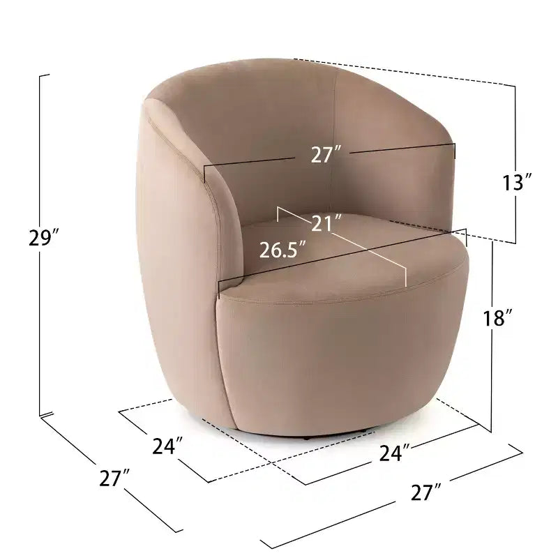 Poltrona girevole moderna in velluto a botte con rotazione a 360°, poltrona lounge imbottita