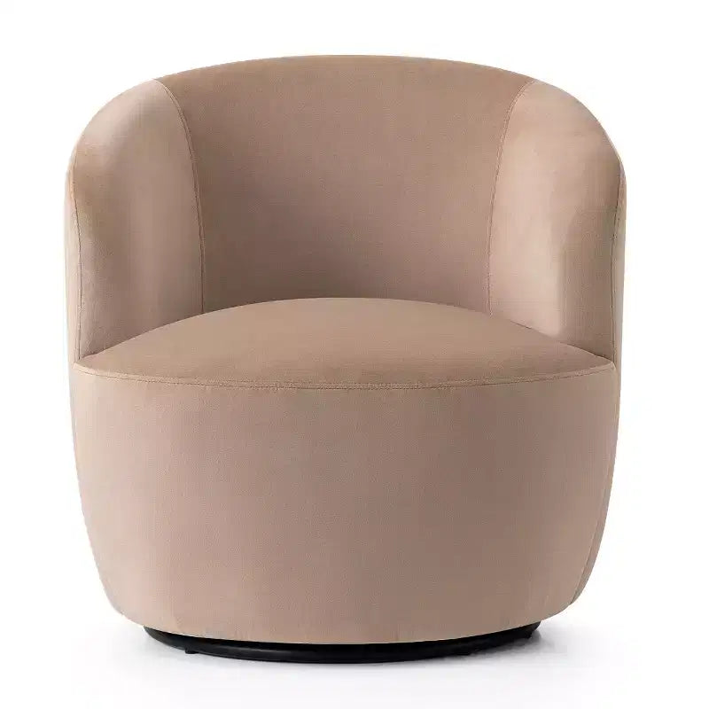 Poltrona girevole moderna in velluto a botte con rotazione a 360°, poltrona lounge imbottita