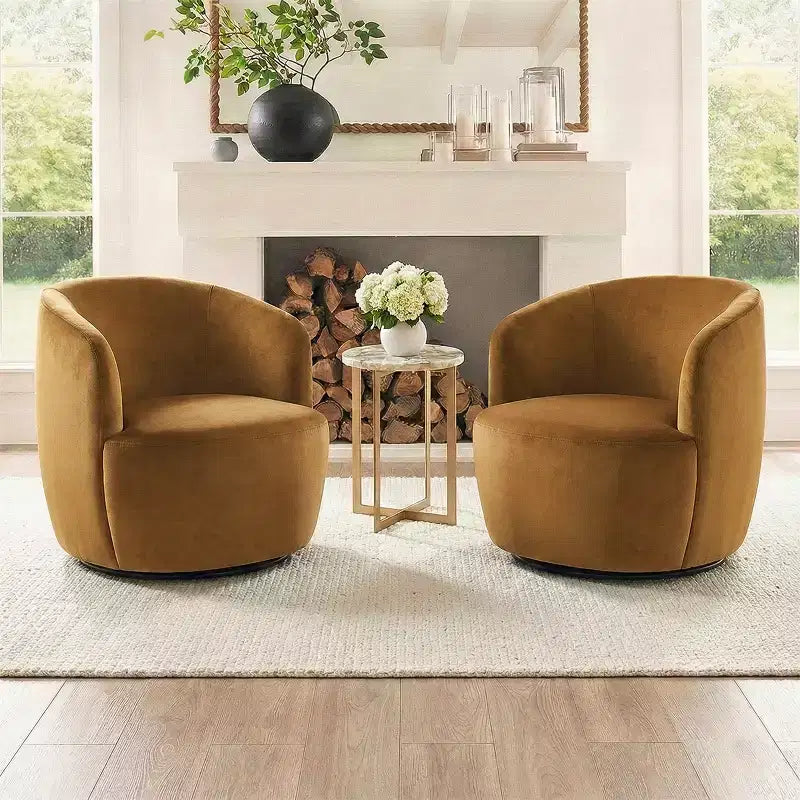 Poltrona girevole moderna in velluto a botte con rotazione a 360°, poltrona lounge imbottita